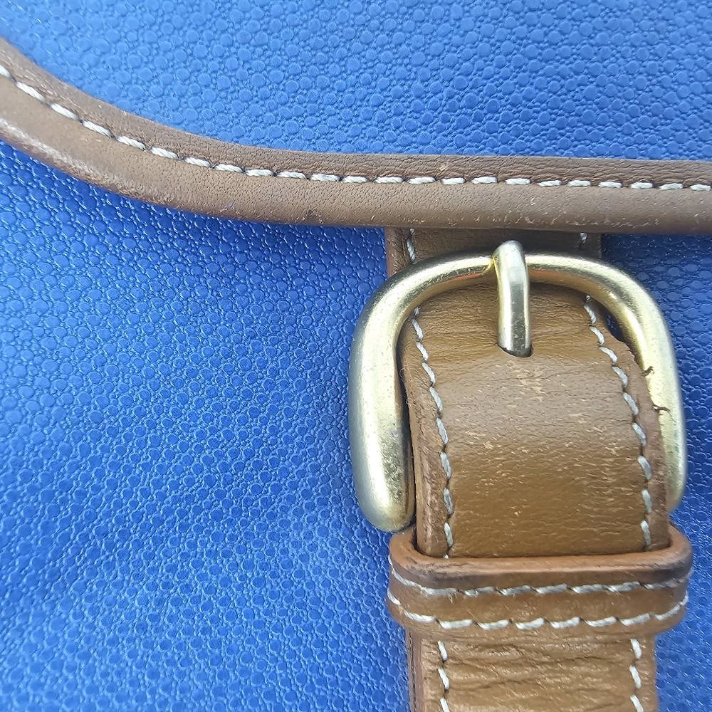 LANCEL Vintage Blue Coated Textured Leather Tan Cartable Messenger Crossbody Bag - Picture 6 of 17